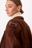 BROWN SUEDE LEATHER JACKET WITH BUCKLES