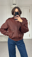 BROWN LEATHER JACKET WITH HIGH COLLAR