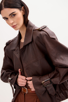 BROWN LEATHER BOMBER JACKET