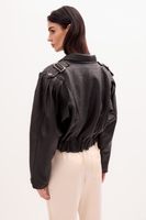 BLACK LEATHER JACKET BOMBER CUT