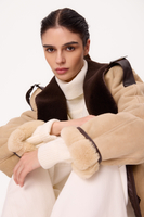 LONG BEIGE TALL SHEEPSKIN COAT WITH BROWN INSERTS