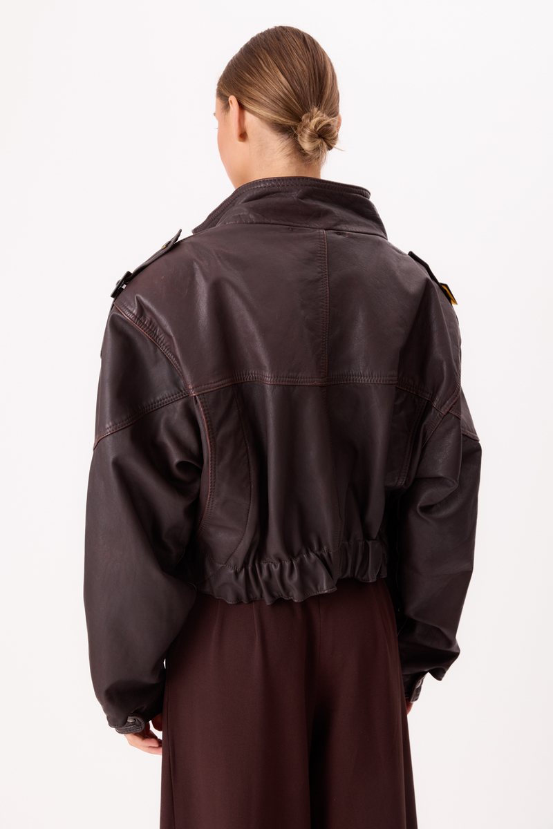 CHOCOLATE BOMBER LEATHER JACKET