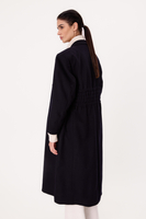 MIDI DARK NAVY BLUE ADJUSTABLE WAIST WOOL COAT