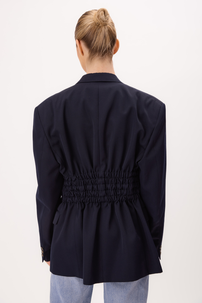 LONG NAVY BLUE SMOOTH DOUBLE-BREASTED JACKET MODEL No4