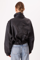 BLACK OVERSIZE LEATHER JACKET WITH HIGH COLLAR