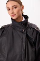 BLACK OVERSIZE LEATHER JACKET WITH HIGH COLLAR