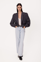 NAVY BLUE REGULAR BOMBER JACKET WITH COLORFUL HOUNDSTOOTH