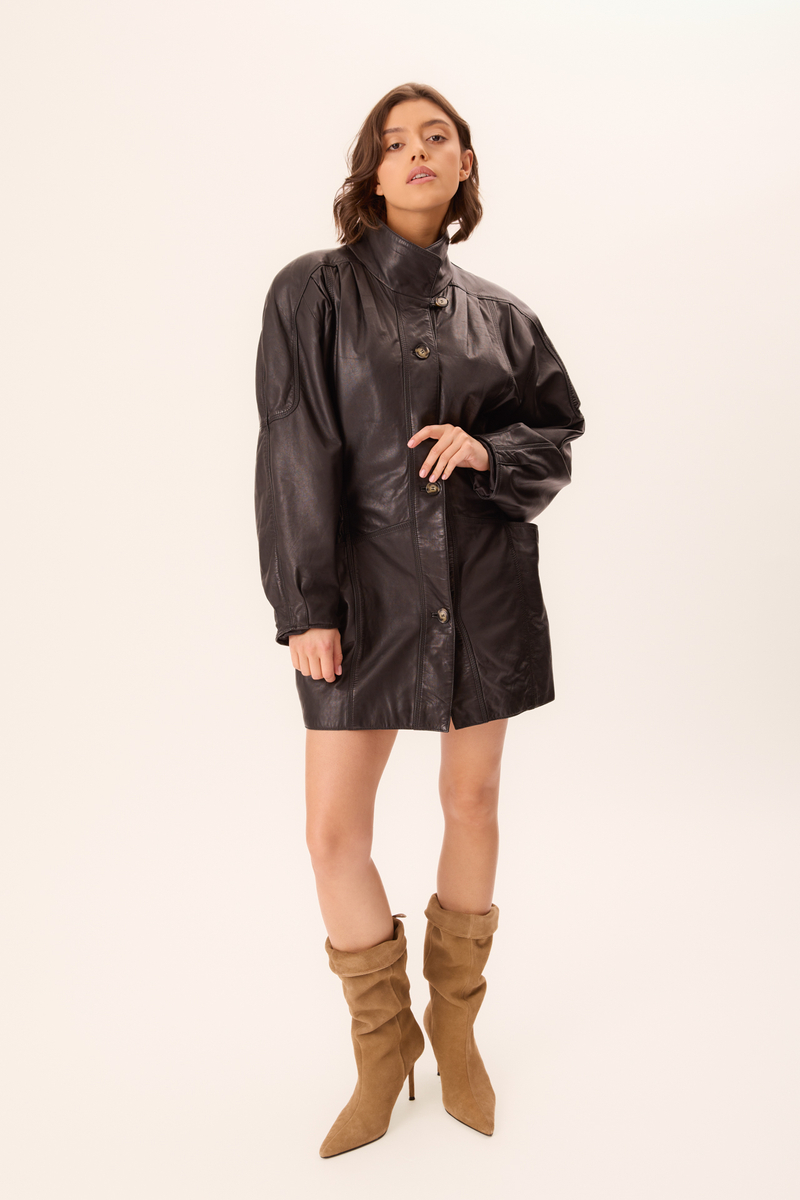BLACK LONG LEATHER JACKET