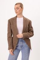 DŁUGA JASNOBRĄZOWA TALIOWANA MARYNARKA W JODEŁKĘ MODEL No4