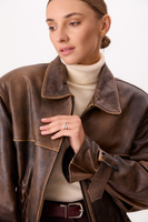 BROWN WAISTED LEATHER JACKET WITH BUCKLES