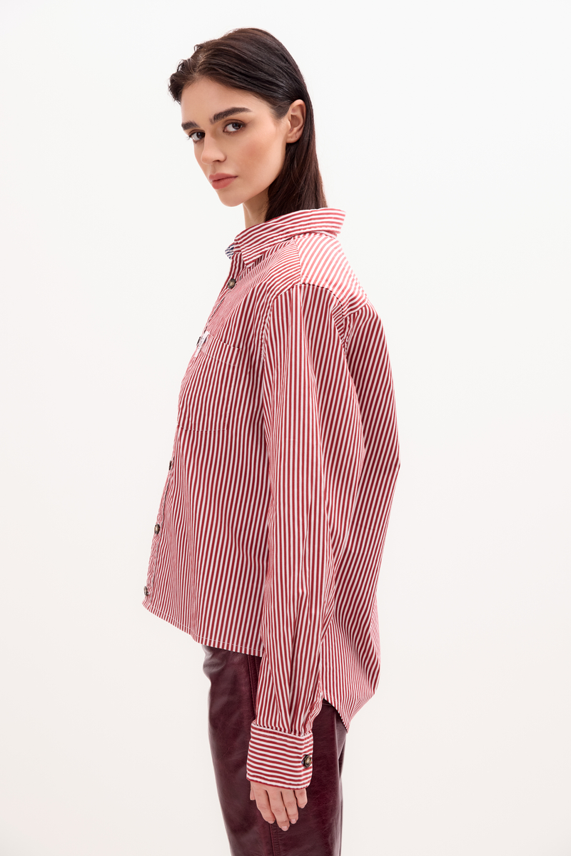 RED STRIPED SHIRT WITH STRONG SHOULDER AND DETACHABLE PADS