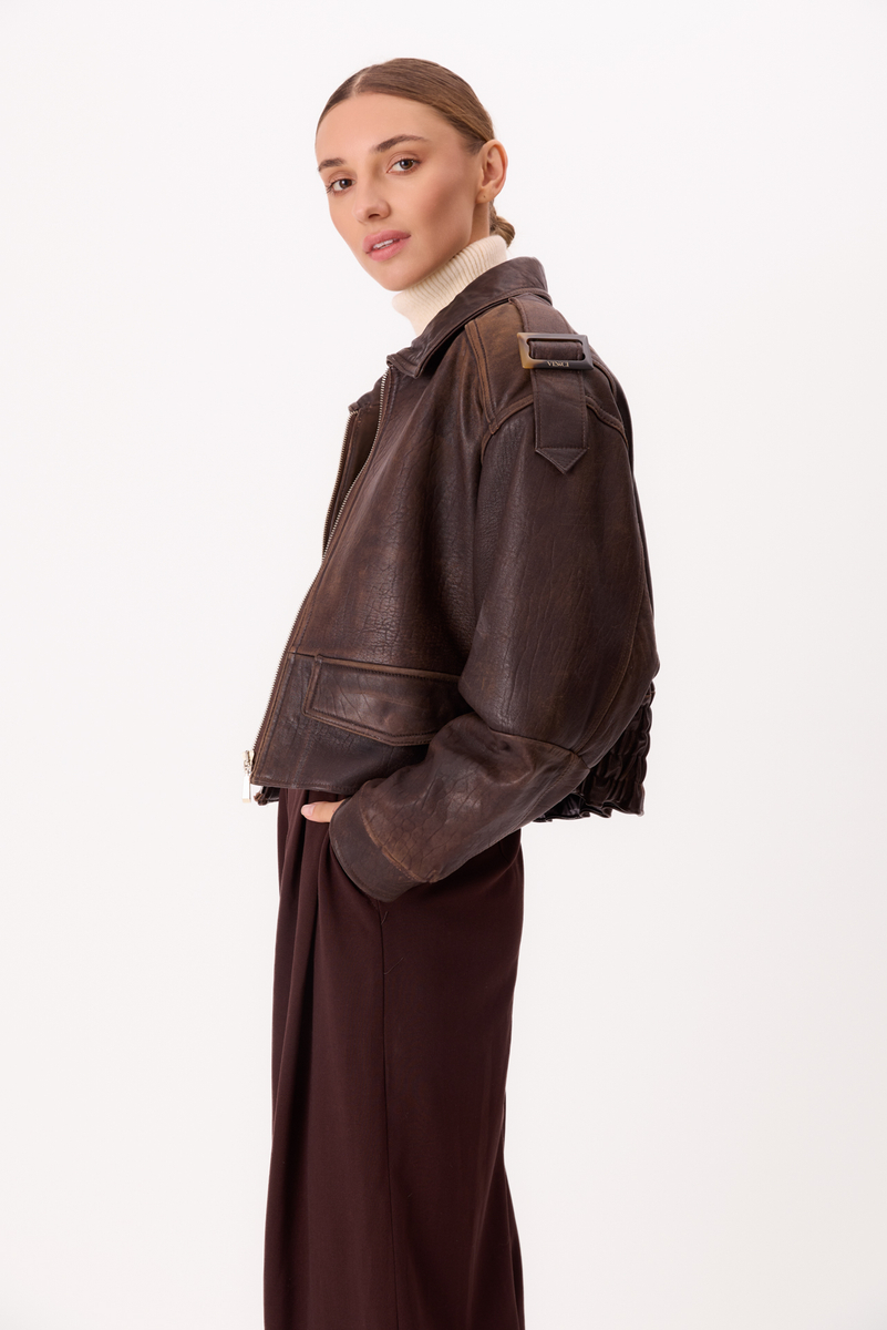 BROWN WAISTED LEATHER JACKET