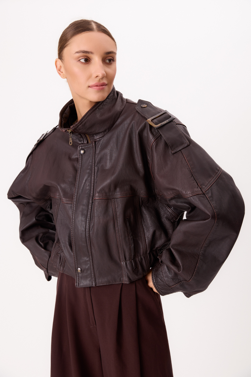 CHOCOLATE BOMBER LEATHER JACKET