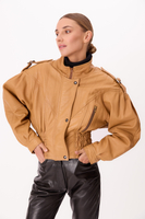 CARAMEL ADJUSTABLE OVERSIZE LEATHER JACKET