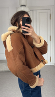 BEIGE NATURAL SHEEPSKIN COAT WITH DETACHABLE HOOD