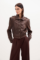 CHOCOLATE LEATHER JACKET WITH EPAULOS