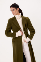 MAXI GREEN ADJUSTABLE WAIST WOOL COAT