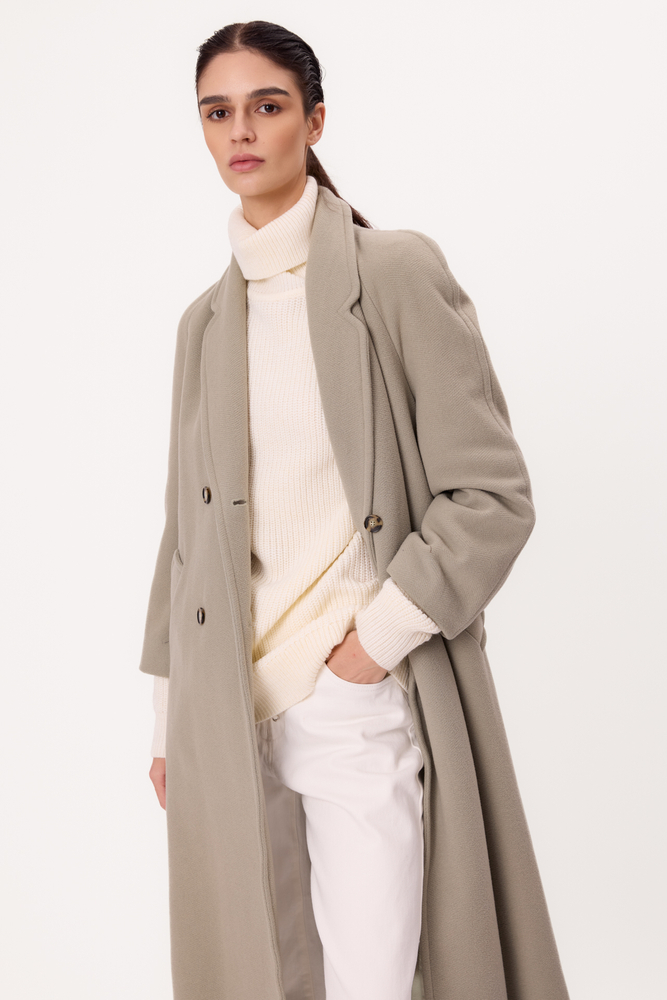MIDI GRAY ADJUSTABLE WAIST WOOL COAT