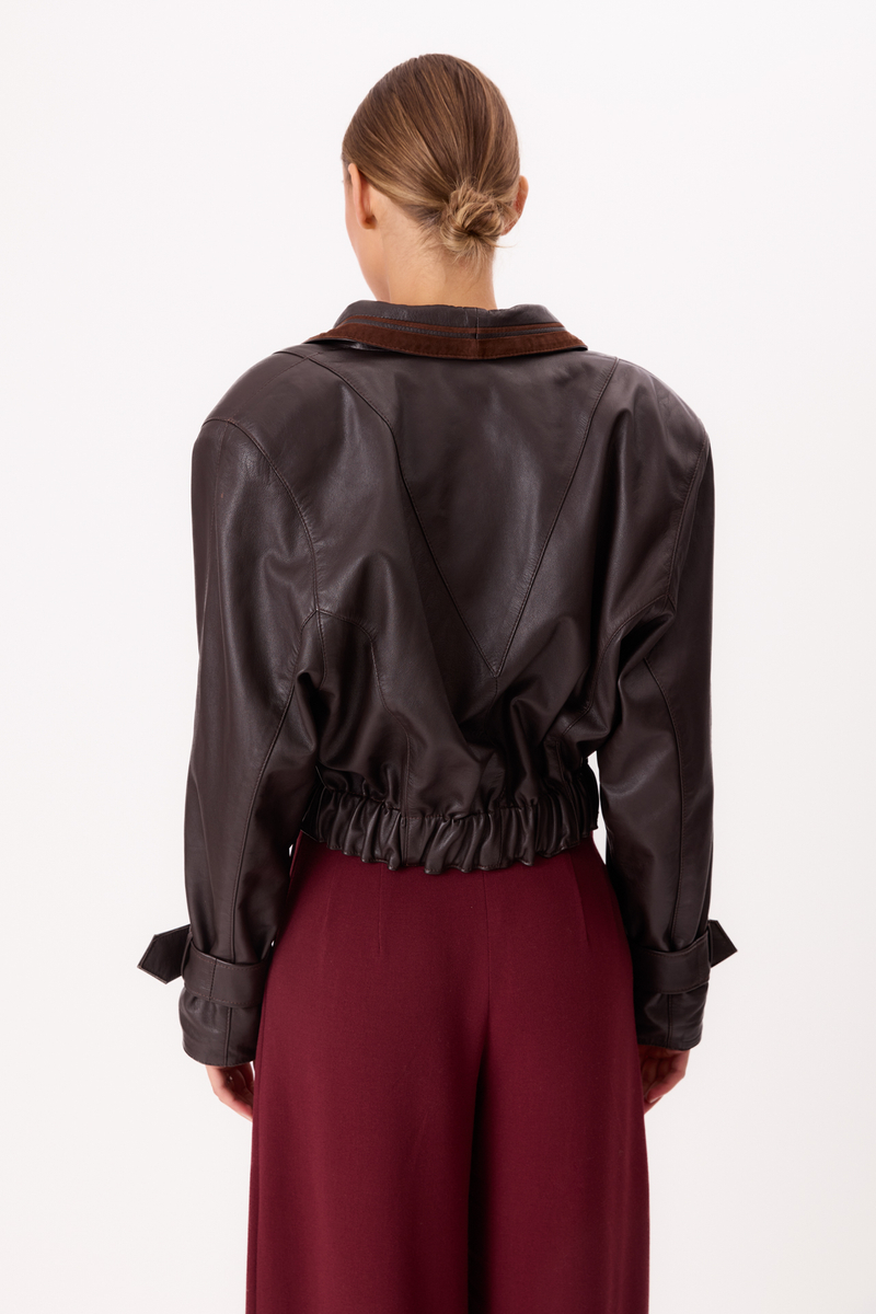 CHOCOLATE LEATHER JACKET WITH BROWN SUEDE