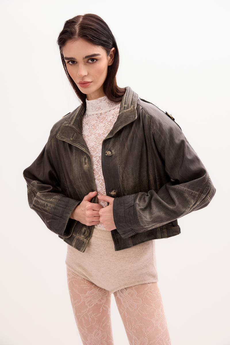 GREEN DIPPED LEATHER JACKET