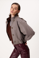 GRAY LEATHER JACKET WITH A DECORATIVE PATTERN