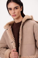 SHORT BEIGE NATURAL SHEEPSKIN COAT WITH HOOD