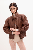 BROWN LEATHER JACKET WITH ADJUSTABLE WAIST