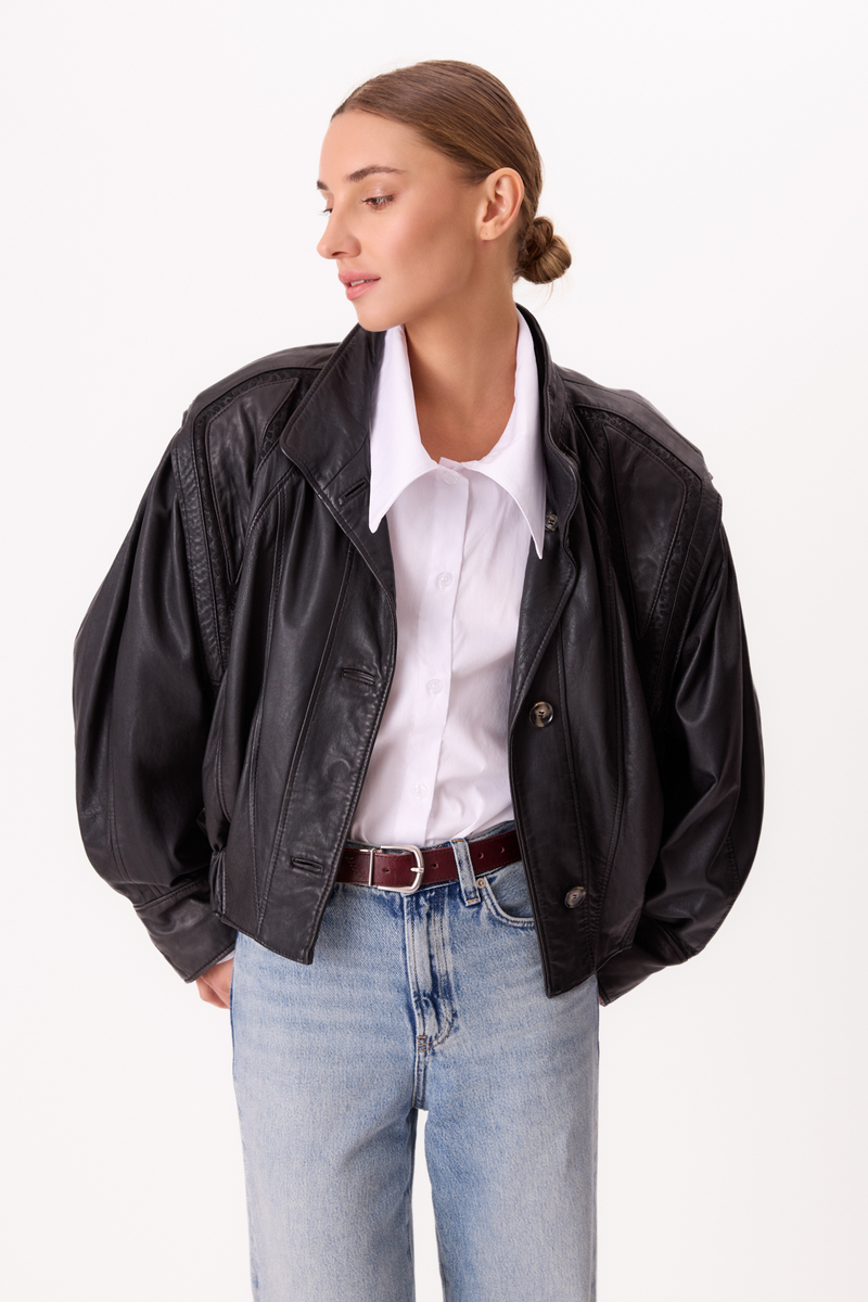 CZARNA KURTKA SKÓRZANA OVERSIZE