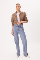 SHORT BEIGE SUEDE LEATHER BOMBER JACKET WITH EPADS