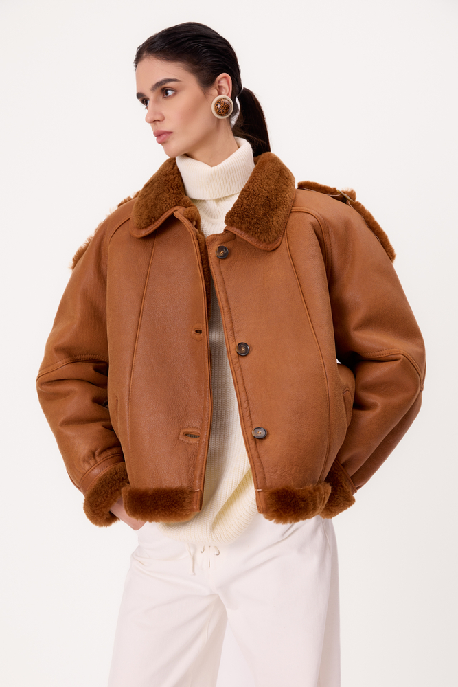 RED NATURAL SHEEPSKIN WITH BROWN FUR