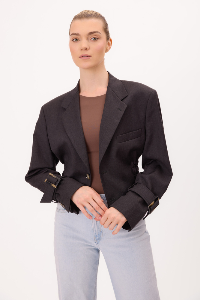 GRAPHITE FITTED JACKET No5 WITH STRONG SHOULDER AND ADJUSTABLE WAIST