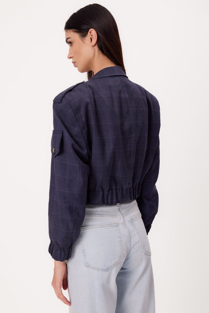 SHORT REGULAR NAVY CHECKED BOMBER JACKET