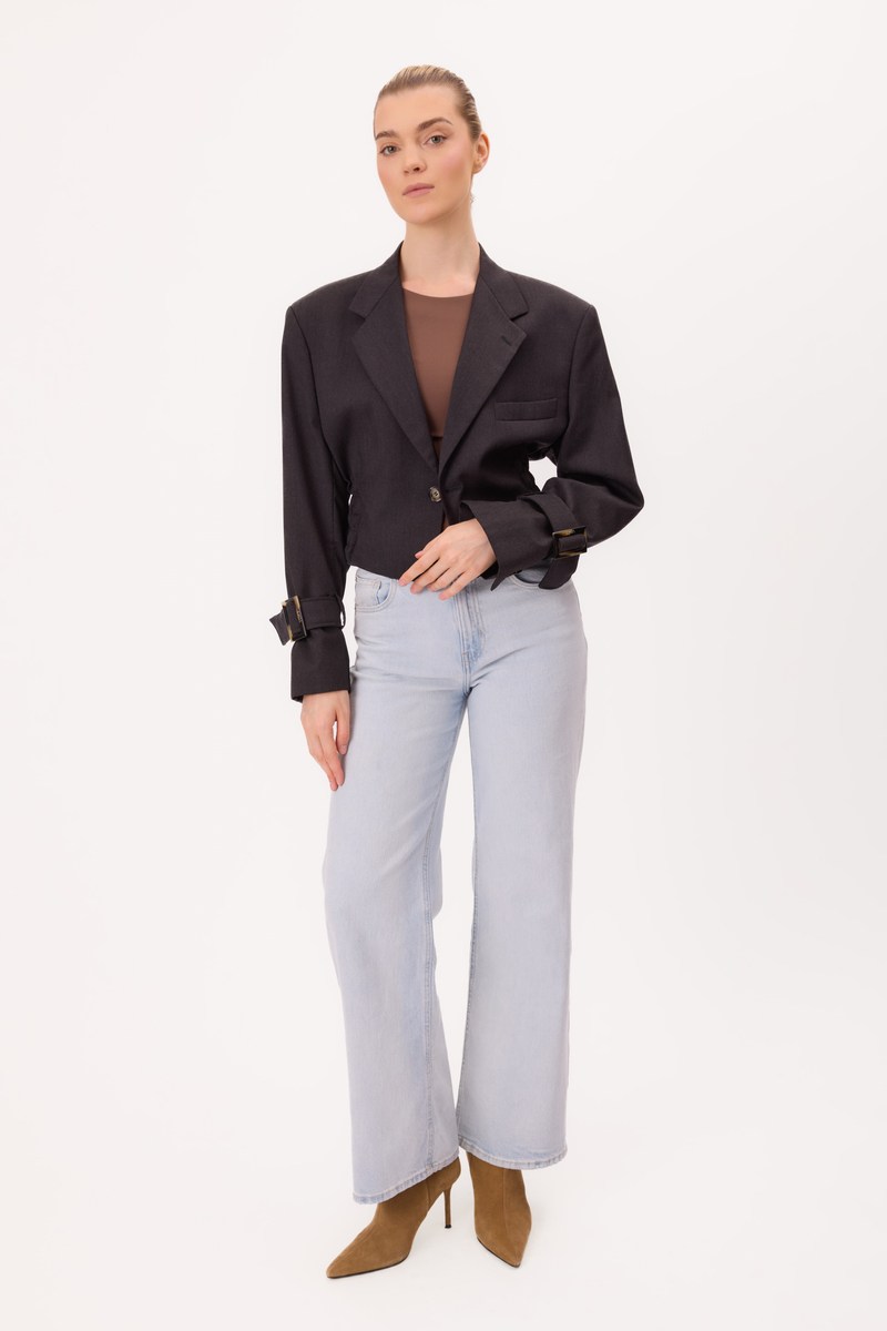 GRAPHITE FITTED JACKET No5 WITH STRONG SHOULDER AND ADJUSTABLE WAIST