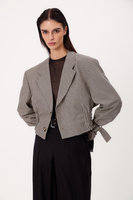 BEIGE ADJUSTABLE WAIST REGULAR JACKET MODEL No. 5 WITH NAVY HOUNDSTOOTH PATTERN