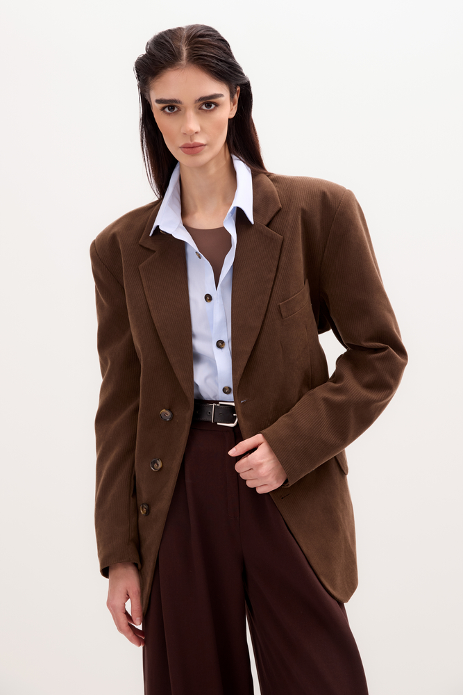 LONG BROWN PINSTRIPE JACKET MODEL No4