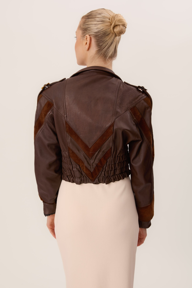 BROWN LEATHER JACKET WITH PADS