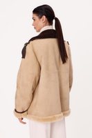 LONG BEIGE TALL SHEEPSKIN COAT WITH BROWN INSERTS