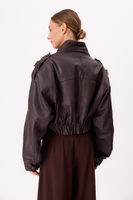 DARK CHOCOLATE BOMBER LEATHER JACKET