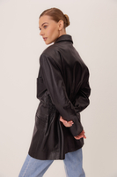LONG BLACK WAISTED LEATHER JACKET