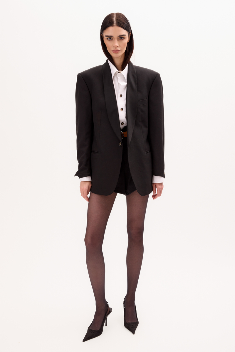 LONG BLACK JACKET MODEL No4 WITH SILK COLLAR