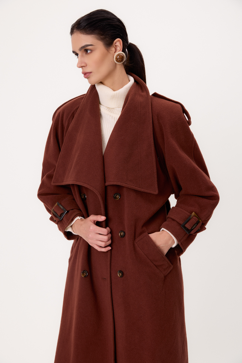 MIDI BURGUNDY ADJUSTABLE WOOL COAT