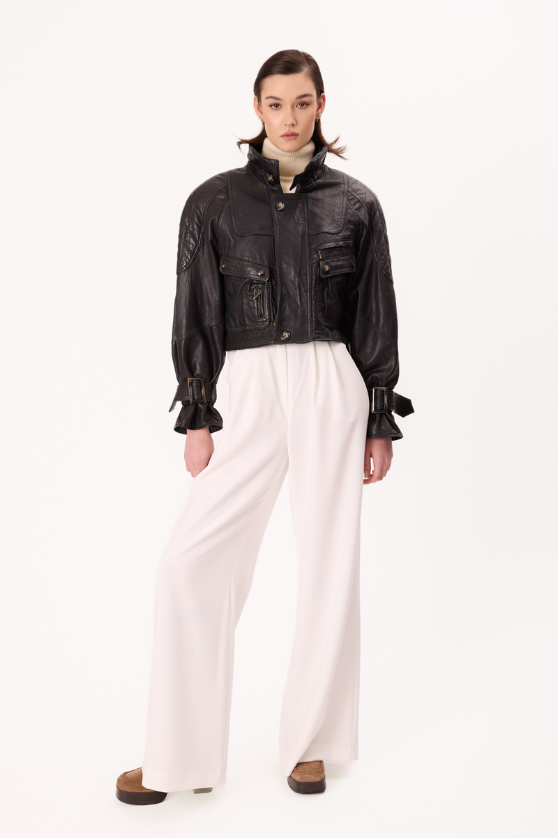 SHORT VINTAGE LEATHER BIKER JACKET