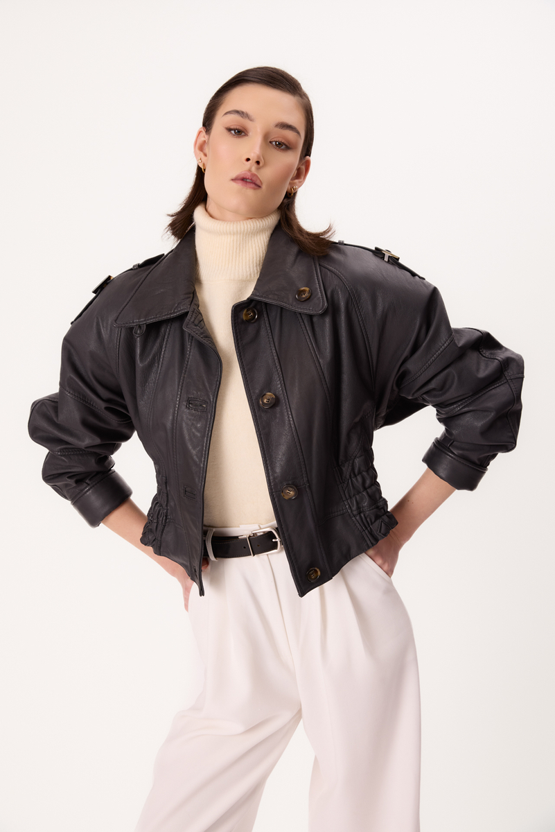 DARK GRAY LEATHER JACKET