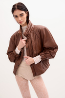 BROWN LEATHER JACKET WITH ADJUSTABLE WAIST