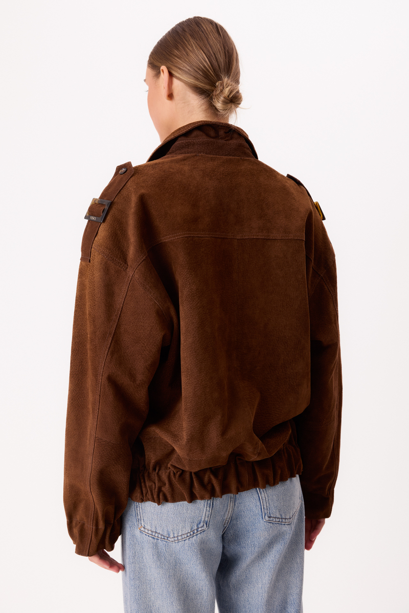 LONG BROWN SUEDE BOMBER JACKET