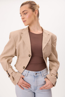 BEIGE LINEN JACKET No5 WITH STRONG SHOULDER AND ADJUSTABLE WAIST