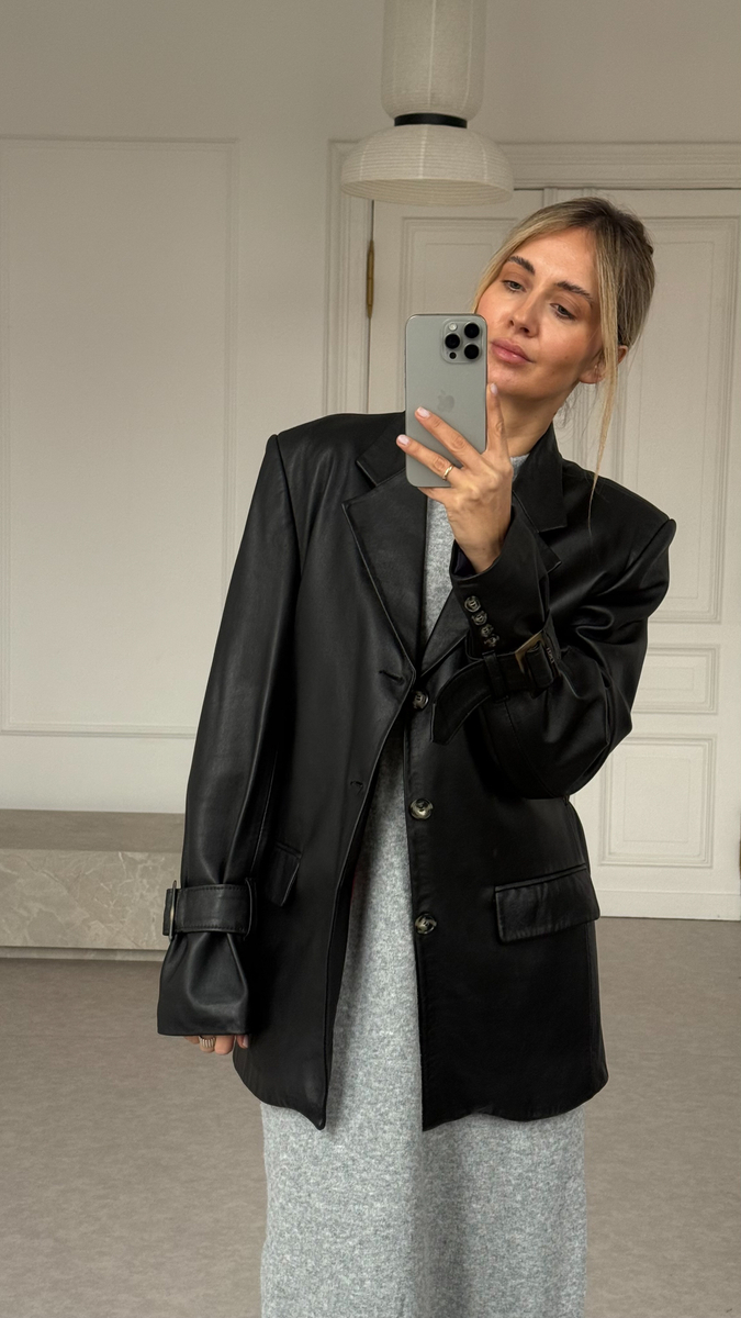 LONG WAISTED LEATHER JACKET WITH BUCKLES