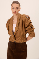 CARAMEL LEATHER FITTED JACKET WITH DECORATIVE EPAQUES