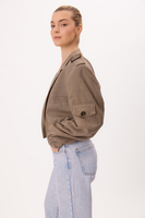 DARK BEIGE WOOL BOMBER JACKET WITH EPAULETTES
