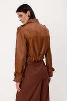 SHORT RED REGULAR LEATHER JACKET IN BOMBER CUT